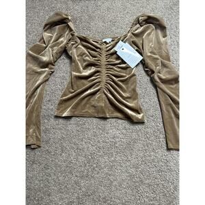 A.L.C. Chamberlain Ruched Long-Sleeve Square Neck Velvety Brown Top Size 4 NEW